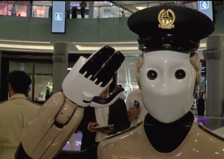 On Tuesday, the first ever robot cop reported for duty at a Dubai shopping mall. The robot officer, manufactured by Pal Robotics of Barcelona, has a touchscreen that allows shoppers to report crimes or pay traffic violations. It can also give directions and shower people with compliments (which, of course, always sound more sincere coming from a pre-programmed electronic device). Are you familiar with this news story?