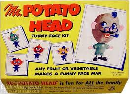 On April 30, 1952, Mr. Potato Head made history by becoming the first toy ever advertised on national TV. Invented in 1949, by George Lerner, and marketed by Hasbro in 1952, Mr. Potato Head first used a Styrofoam head--but it was suggested children use a real potato (not included of course)--and interchangeable parts, but was switched in 1964 to the hard plastic potato head most of us remember. Did you have a Mr. Potato Head?