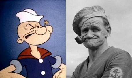 Popeye is a cartoon that has probably inspired millions of children worldwide to eat their spinach, but few know the real-life inspiration behind the 'one-eyed, pipe-smoking, macho sailor'. Franky 'Rocky' Fiegel was from Popeye creator Elzie Crisler Segar's hometown and was the man behind the famous sailor's character, while other characters that featured in the Popeye cartoons also supposedly inspired by Segar's hometown friends. Do you see the resemblance, and did Popeye inspire YOU to eat spinach?