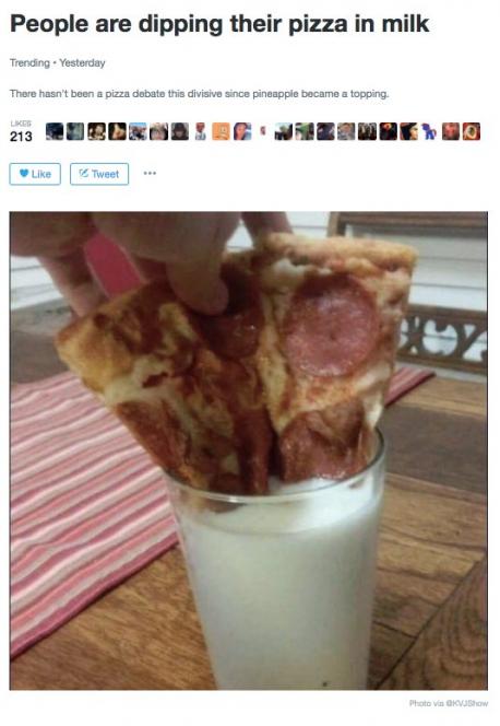 Would you ever dip your pizza in a glass of milk?