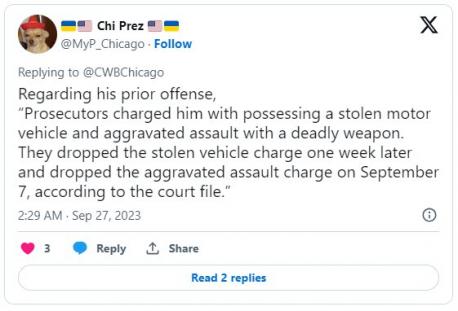 Instead, the judge tells him to stay away from the dog's owners (and, sorry, folks, the report didn't say if the dog survived), and gave him a nighttime curfew. We're sure that'll work. Bender also has priors for which charges were dropped: Last month, Chicago police arrested Bender on a different set of allegations. A 52-year-old woman told police that Bender pointed a gun at her, and a CPD surveillance camera operator saw him in possession of a firearm with an extended magazine, according to the August 17 arrest report. The gun was never located, but charges that were ultimately dropped included possessing a stolen motor vehicle and aggravated assault with a deadly weapon. Does this information make it more evident that Bender IS a threat to society and should not have been released with no bail - even under Illinois' new law?