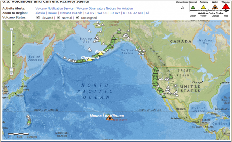 There are about 169 volcanoes in the United States that scientists consider active. Most of these are located in Alaska, where eruptions occur virtually every year. Others are located throughout the west and in Hawaii (see our Volcano Activity Map for their locations). Kilauea volcano in Hawaii is one of the most active volcanoes on Earth. It has been erupting almost continuously since 1983. Have you ever been to a volcano site?