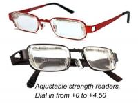 A new kind of eyeglasses is now available from a British company that allows the wearer to adjust the prescription anytime, anywhere, via small thumb-dials on the sides. Called, Eyejusters, the glasses make use of a technology called a Slidelens, which very aptly describes how these glasses do their magic. Each lens is actually two lenses that have slightly different shapes; turning the thumb-dial causes one lens to move slightly left or right and that change the focal point for the wearer. The lenses are moved until the person doing the focusing finds the sweet spot; which is exactly how users focus a pair of binoculars. If you wear eyeglasses, would you be interested in buying a pair of adjustable eyeglasses?