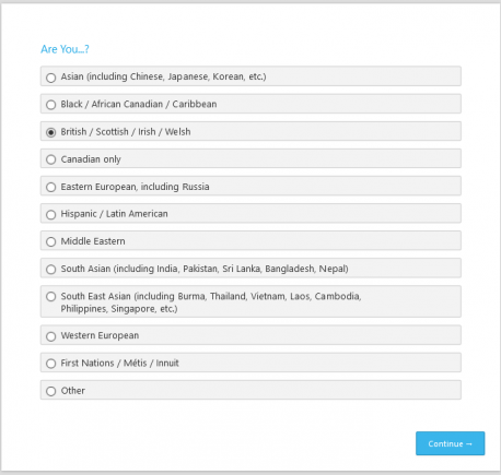 Here is another sample question taken from a survey we see quite regularly. Based on your own culture or skin colour or race (or however you identify yourself) how difficult is this question for you to answer?