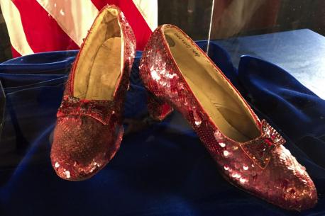 The iconic ruby slippers worn by Judy Garland in the classic film 