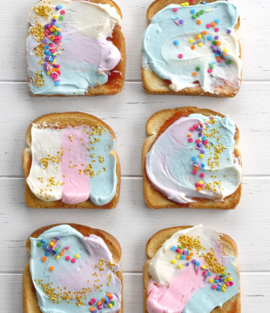 A friend recently shared her experience making Unicorn Toast with her grandkids. (For the record, Unicorn Toast and Princess Toast seem to be pretty much the same thing, but unicorns are apparently more trendy or inclusive or something.) Picture this: sweetened cream cheese (tinted pink, blue, and purple) artistically swirled on toast and covered in sprinkles. Some recipes include the healthy addition of Marshmallow Fluff. For breakfast. Have you ever made Princess or Unicorn Toast (with or without the excuse of entertaining and feeding the kids)?