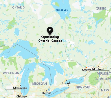 Ontario - The town of Kapuskasing (pronounced ka-pus-KAY-sing) gets its name from the Kapuskasing River, which was named long before the existence of the town. Kapuskasing is a word of Cree origin meaning 