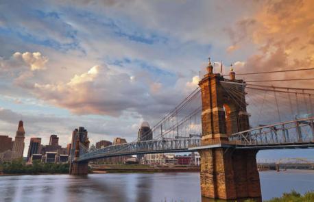 Ohio: Roebling Suspension Bridge - This proud bridge spans the Ohio River, reaching from Cincinnati, Ohio to Covington, Kentucky. Designated a National Historic Landmark in 1975, it was engineered by its namesake, renowned civil engineer John A. Roebling, whose other feats include the famous Brooklyn Bridge in New York City. Have you ever visited this bridge?