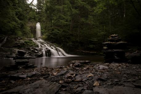 Nova Scotia - Butcher Mill Falls - Colchester County - These falls, also known as Higgins Mills Falls, offer major photo ops! The plunging falls flow into a deep pool, which then turns into cascading falls down a 20 ft. rock slope. They're easily accessed via a 10-minute hike. Have you ever been to this waterfall?