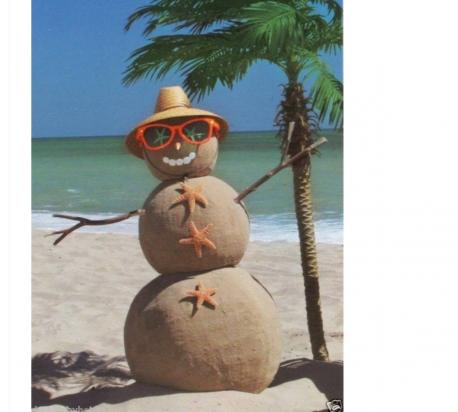 If you happen to be in a warm climate and want to build a Snowman, use sand. Do you think this is cute?